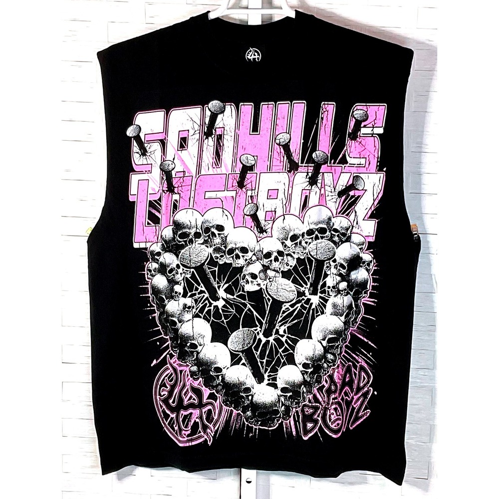 Lost Hills Nailed Heart Skull‎ T-Shirt Men's L Black Oversized Streetwear Tee